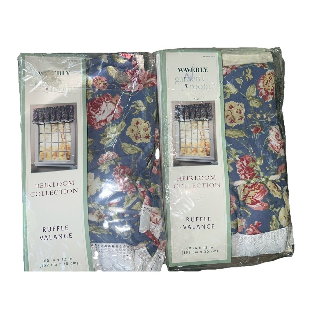 Waverly Garden Room Heirloom Collection Ruffle Valance 60"x12"Blue Floral (2)